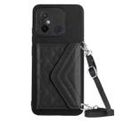 For Xiaomi Redmi 12C / 11A Rhombic Texture Card Bag RFID Phone Case with Long Lanyard(Black) - 1