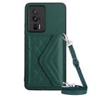 For Xiaomi Redmi K60 / K60 Pro Rhombic Texture Card Bag RFID Phone Case with Long Lanyard(Green) - 1