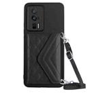 For Xiaomi Redmi K60 / K60 Pro Rhombic Texture Card Bag RFID Phone Case with Long Lanyard(Black) - 1
