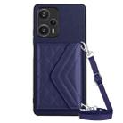 For Xiaomi Redmi Note 12 Turbo Rhombic Texture Card Bag RFID Phone Case with Long Lanyard(Dark Purple) - 1