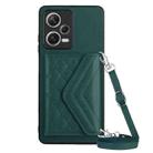 For Xiaomi Redmi Note 12 5G Rhombic Texture Card Bag RFID Phone Case with Long Lanyard(Green) - 1