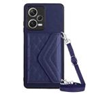 For Xiaomi Redmi Note 12 5G Rhombic Texture Card Bag RFID Phone Case with Long Lanyard(Dark Purple) - 1