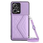 For Xiaomi Redmi Note 12 Pro 5G Rhombic Texture Card Bag RFID Phone Case with Long Lanyard(Light Purple) - 1