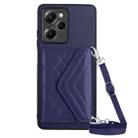 For Xiaomi Redmi Note 12 Pro Speed Rhombic Texture Card Bag RFID Phone Case with Long Lanyard(Dark Purple) - 1