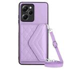 For Xiaomi Redmi Note 12 Pro Speed Rhombic Texture Card Bag RFID Phone Case with Long Lanyard(Light Purple) - 1