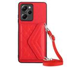 For Xiaomi Redmi Note 12 Pro Speed Rhombic Texture Card Bag RFID Phone Case with Long Lanyard(Red) - 1