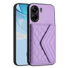 For Redmi 13C 4G Global Rhombic Texture Card Bag RFID Phone Case with Long Lanyard(Light Purple) - 3