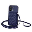 For Redmi Note 13 4G Global Rhombic Texture Card Bag RFID Phone Case with Long Lanyard(Blue) - 1