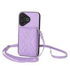 For Redmi Note 13R Pro / 13 4G Rhombic Texture Card Bag RFID Phone Case with Long Lanyard(Light Purple) - 1