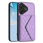 For Redmi Note 13R Pro / 13 4G Rhombic Texture Card Bag RFID Phone Case with Long Lanyard(Light Purple) - 3
