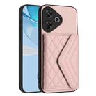 For Redmi Note 13R Pro / 13 4G Rhombic Texture Card Bag RFID Phone Case with Long Lanyard(Rose Gold) - 3