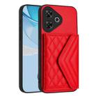 For Redmi Note 13R Pro / 13 4G Rhombic Texture Card Bag RFID Phone Case with Long Lanyard(Red) - 3