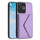 For Redmi Turbo 3 Rhombic Texture Card Bag RFID Phone Case with Long Lanyard(Light Purple) - 3