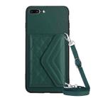 For iPhone 8 Plus / 7 Plus Rhombic Texture Card Bag RFID Phone Case with Long Lanyard(Green) - 1