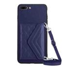 For iPhone 8 Plus / 7 Plus Rhombic Texture Card Bag RFID Phone Case with Long Lanyard(Dark Purple) - 1