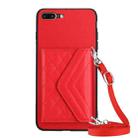 For iPhone 8 Plus / 7 Plus Rhombic Texture Card Bag RFID Phone Case with Long Lanyard(Red) - 1