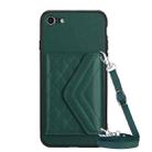 For iPhone SE 2022 / SE 2020 Rhombic Texture Card Bag RFID Phone Case with Long Lanyard(Green) - 1