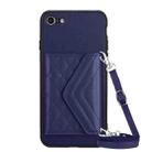 For iPhone SE 2022 / SE 2020 Rhombic Texture Card Bag RFID Phone Case with Long Lanyard(Blue) - 1