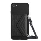 For iPhone SE 2022 / SE 2020 Rhombic Texture Card Bag RFID Phone Case with Long Lanyard(Black) - 1