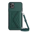 For iPhone 11 Pro Rhombic Texture Card Bag RFID Phone Case with Long Lanyard(Green) - 1