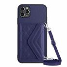 For iPhone 11 Pro Rhombic Texture Card Bag RFID Phone Case with Long Lanyard(Dark Purple) - 1