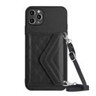 For iPhone 11 Pro Rhombic Texture Card Bag RFID Phone Case with Long Lanyard(Black) - 1