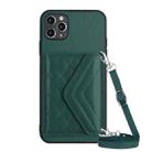 For iPhone 11 Pro Max Rhombic Texture Card Bag RFID Phone Case with Long Lanyard(Green) - 1