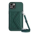 For iPhone 13 mini Rhombic Texture Card Bag RFID Phone Case with Long Lanyard(Green) - 1