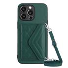 For iPhone 13 Pro Max Rhombic Texture Card Bag RFID Phone Case with Long Lanyard(Green) - 1