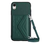 For iPhone XR Rhombic Texture Card Bag RFID Phone Case with Long Lanyard(Green) - 1