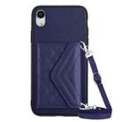 For iPhone XR Rhombic Texture Card Bag RFID Phone Case with Long Lanyard(Dark Purple) - 1