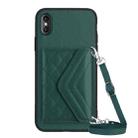 For iPhone XS Max Rhombic Texture Card Bag RFID Phone Case with Long Lanyard(Green) - 1