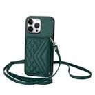 For iPhone 16 Pro Max Rhombic Texture Card Bag RFID Phone Case with Long Lanyard(Green) - 1