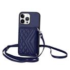 For iPhone 16 Pro Max Rhombic Texture Card Bag RFID Phone Case with Long Lanyard(Blue) - 1