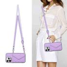 For iPhone 16 Pro Max Rhombic Texture Card Bag RFID Phone Case with Long Lanyard(Light Purple) - 2