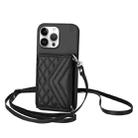 For iPhone 16 Pro Max Rhombic Texture Card Bag RFID Phone Case with Long Lanyard(Black) - 1