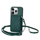 For iPhone 16 Pro Rhombic Texture Card Bag RFID Phone Case with Long Lanyard(Green) - 1