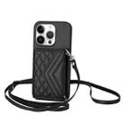 For iPhone 16 Pro Rhombic Texture Card Bag RFID Phone Case with Long Lanyard(Black) - 1