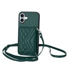 For iPhone 16 Plus Rhombic Texture Card Bag RFID Phone Case with Long Lanyard(Green) - 1