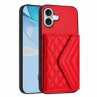 For iPhone 16 Plus Rhombic Texture Card Bag RFID Phone Case with Long Lanyard(Red) - 3