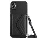For Samsung Galaxy A04e 4G / M04 4G Rhombic Texture Card Bag RFID Phone Case with Long Lanyard(Black) - 1