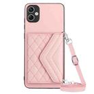 For Samsung Galaxy A05 4G Rhombic Texture Card Bag RFID Phone Case with Long Lanyard(Rose Gold) - 1
