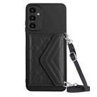 For Samsung Galaxy A05s 4G Rhombic Texture Card Bag RFID Phone Case with Long Lanyard(Black) - 1