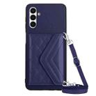 For Samsung Galaxy A13 5G / A04s Rhombic Texture Card Bag RFID Phone Case with Long Lanyard(Dark Purple) - 1