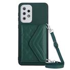 For Samsung Galaxy A33 5G Rhombic Texture Card Bag RFID Phone Case with Long Lanyard(Green) - 1