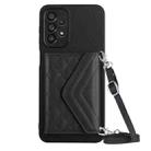 For Samsung Galaxy A52 Rhombic Texture Card Bag RFID Phone Case with Long Lanyard(Black) - 1