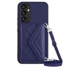 For Samsung Galaxy A54 5G Rhombic Texture Card Bag RFID Phone Case with Long Lanyard(Dark Purple) - 1