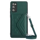For Samsung Galaxy S20 FE Rhombic Texture Card Bag RFID Phone Case with Long Lanyard(Green) - 1