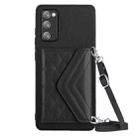For Samsung Galaxy S20 FE Rhombic Texture Card Bag RFID Phone Case with Long Lanyard(Black) - 1