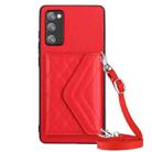 For Samsung Galaxy S20 FE Rhombic Texture Card Bag RFID Phone Case with Long Lanyard(Red) - 1
